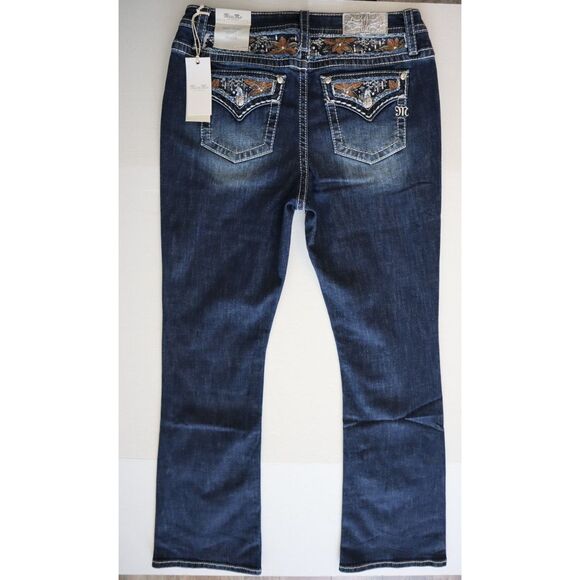 Miss Me M3953B Women's Sz 33 Dk Blue Floral Paradise Mid-Rise Bootcut Jeans - Picture 2 of 13